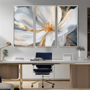 White and Gold Floral Canvas Wall Art - Framed and Ready to
