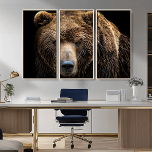 Grizzly Brown Bear Canvas Wall Art, Wildlife Animal Canvas