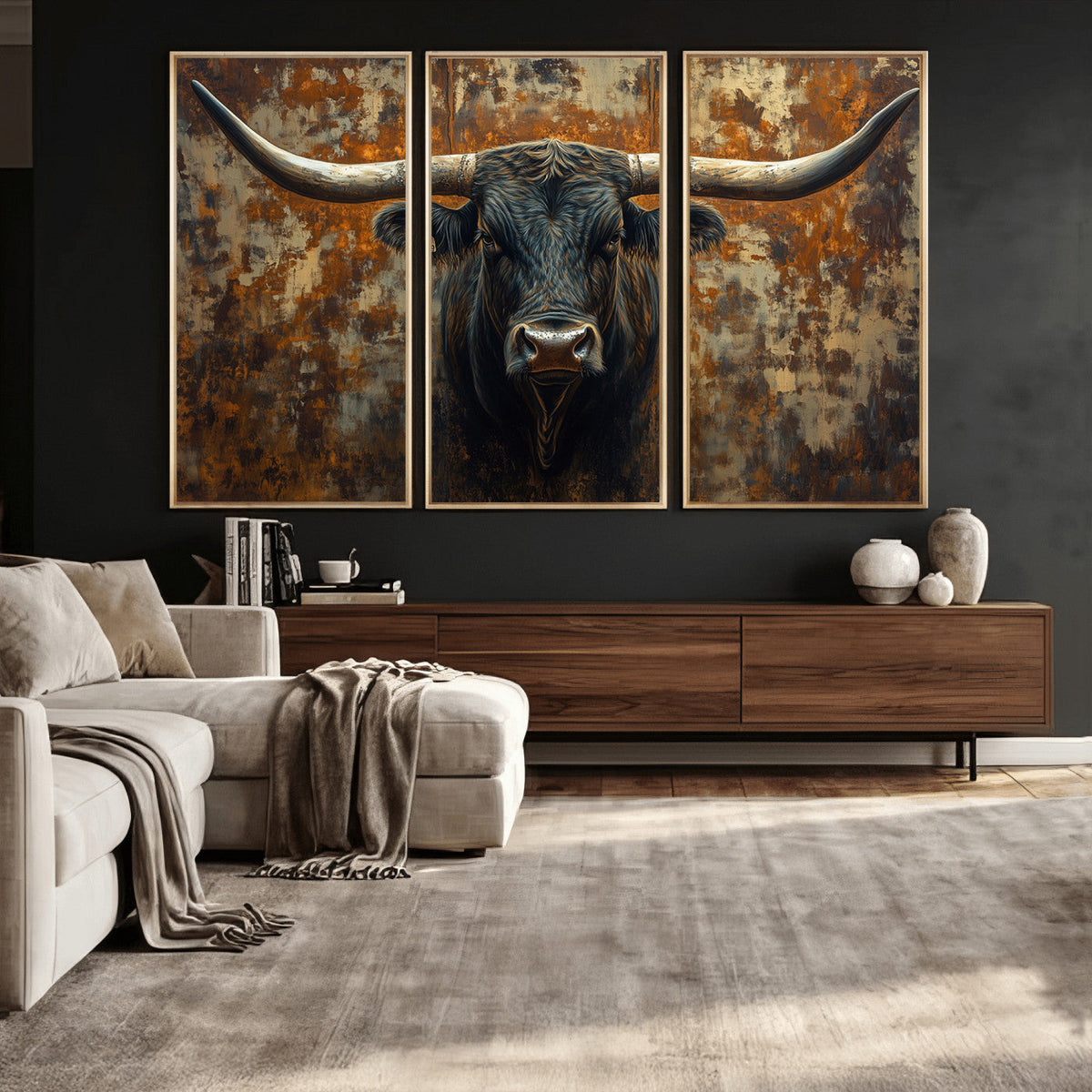 Longhorn Texas Cow Bull Wall Art | Rustic Farmhouse Canvas