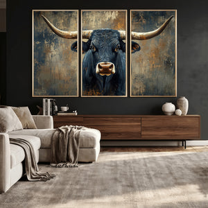 Texas Western Wall Art Canvas Print - Abstract Cow Longhorn