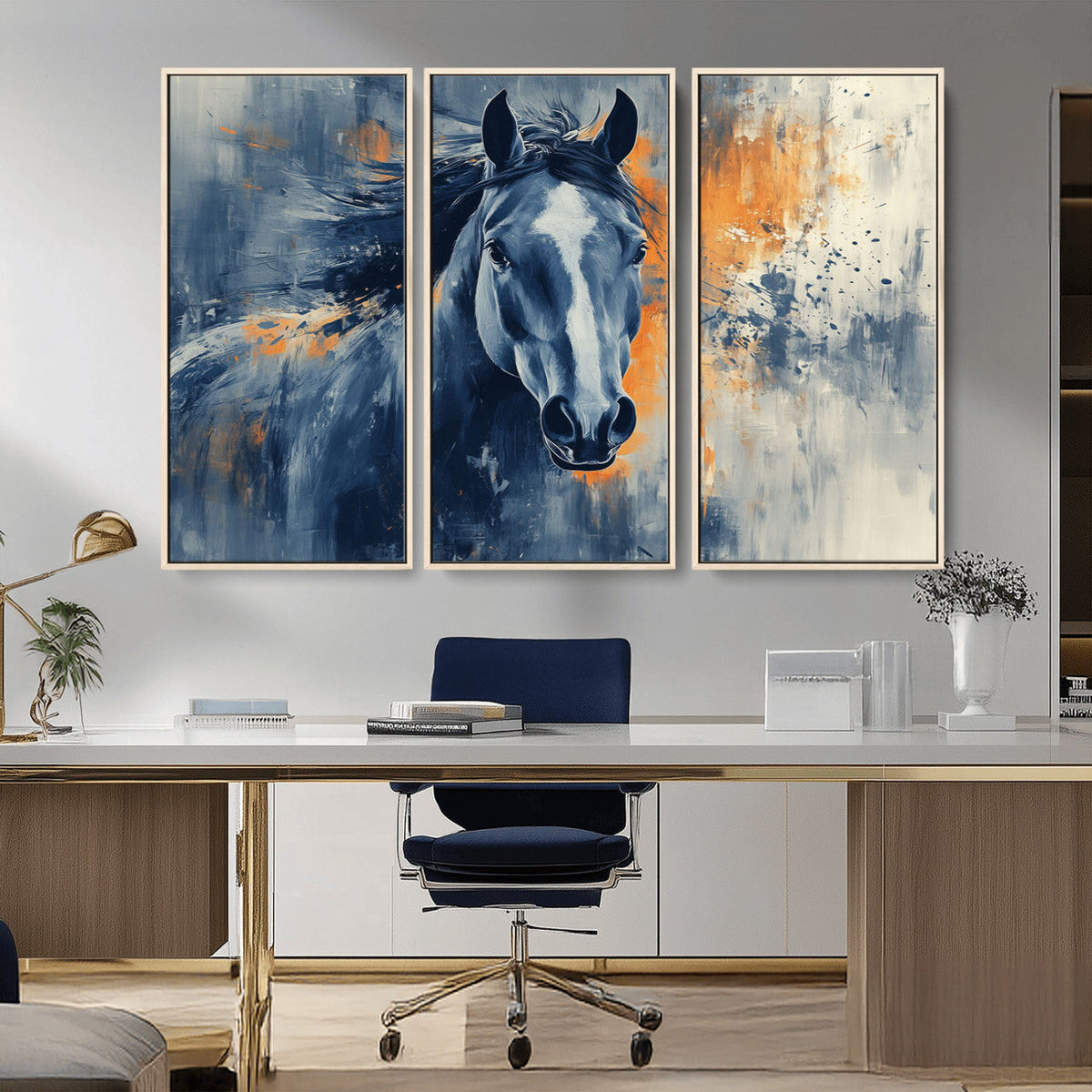 Abstract Blue Horse Wall Art Print Canvas | Horse Wall Art