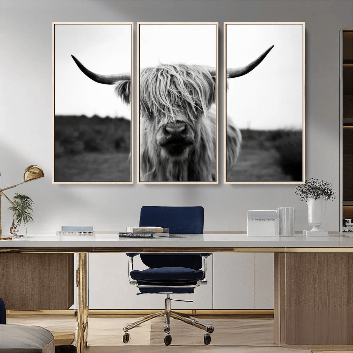 Highland Cow Wall Art | Black and White Farmhouse Decor |
