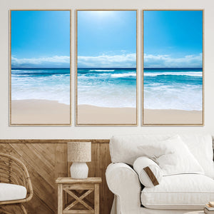 Wall Art Canvas Print Shiny Blue Sea and Beach