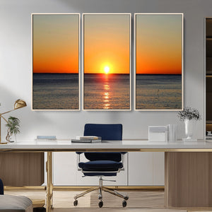 Golden Horizon Sunset Over Ocean Wall Art Canvas Print –