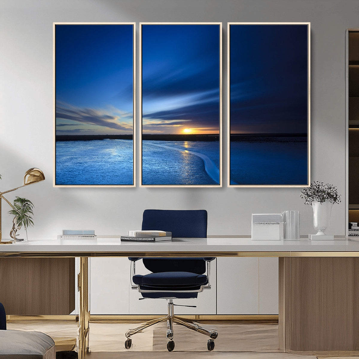 Blue Sunset Ocean Canvas Wall Art Print – Serene Coastal