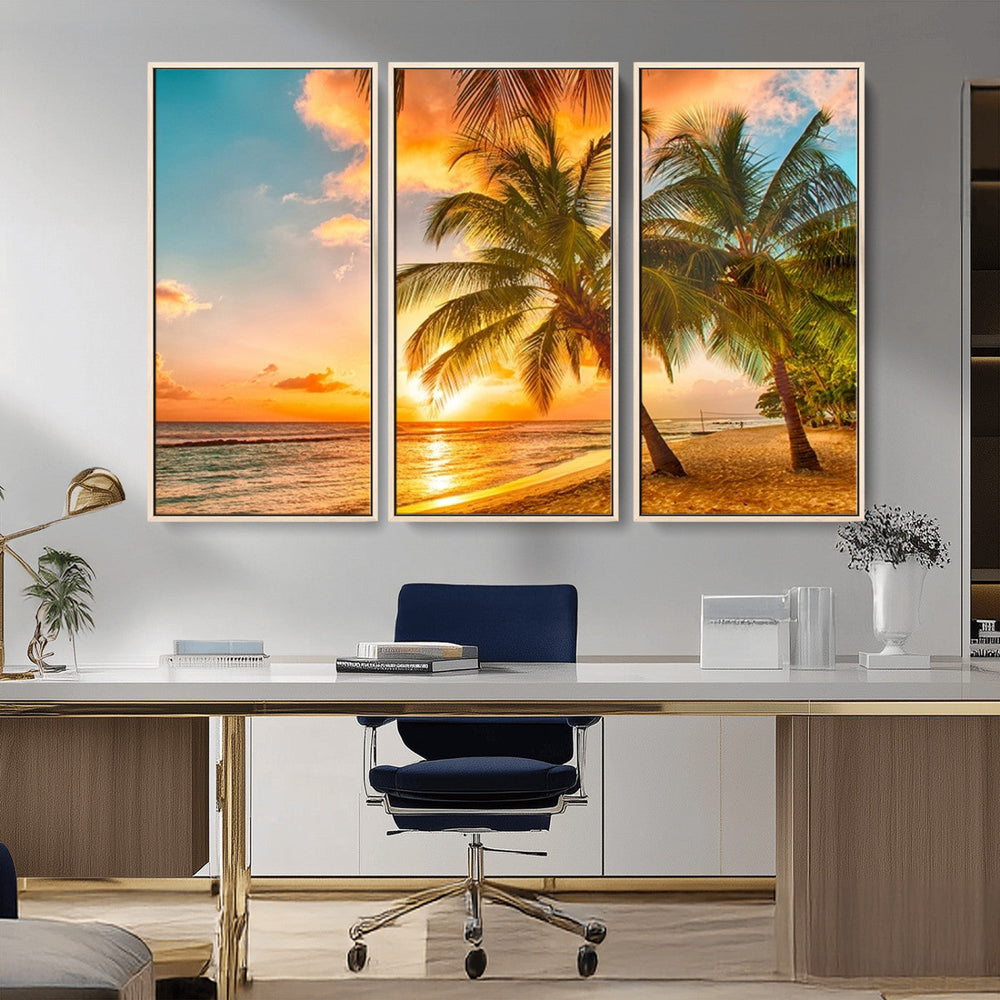 Tropical Sunset Beach Canvas Wall Art Print – Vibrant Palm