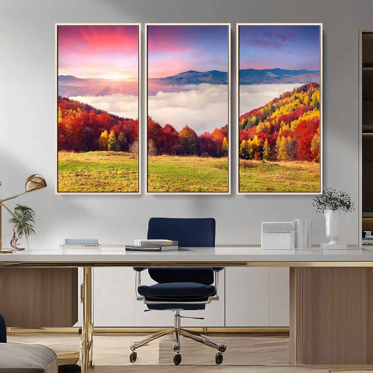 Autumn Mountain Foggy Landscape Wall Art Canvas Print |