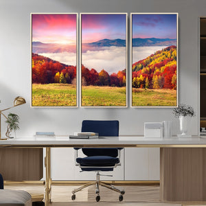 Autumn Mountain Foggy Landscape Wall Art Canvas Print |