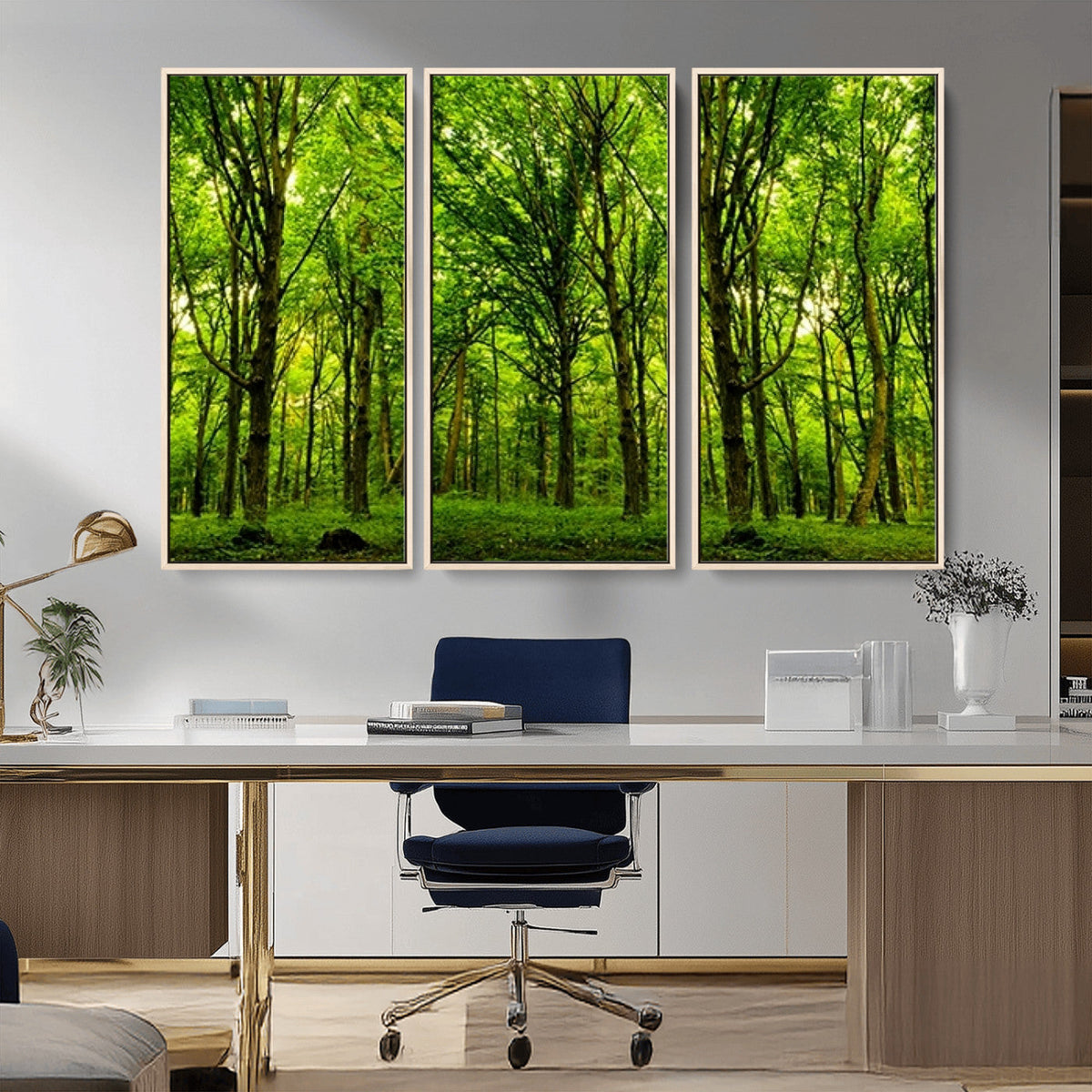 Lush Green Forest Canvas Print | 3-Panel Forest Wall Art |