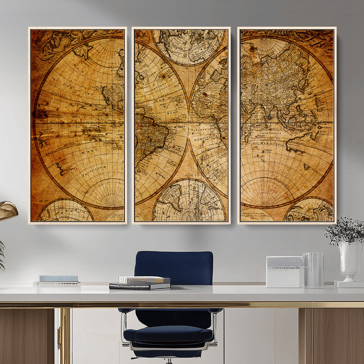 Vintage World Map Canvas Print – Antique Push Pin Travel