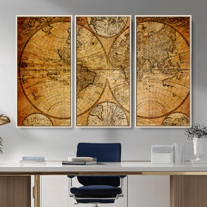 Vintage World Map Canvas Print – Antique Push Pin Travel