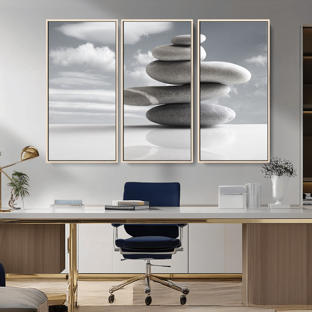 Still Life Black and White Zen Stones Wall Art Canvas,