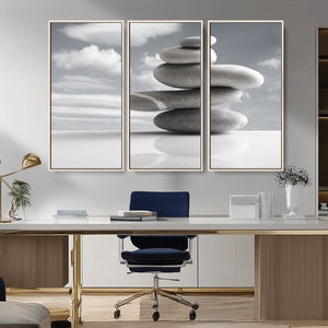 Still Life Black and White Zen Stones Wall Art Canvas,