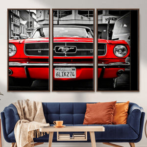 Red Mustang Car Wall Art – Framed Classic Vehicle Canvas