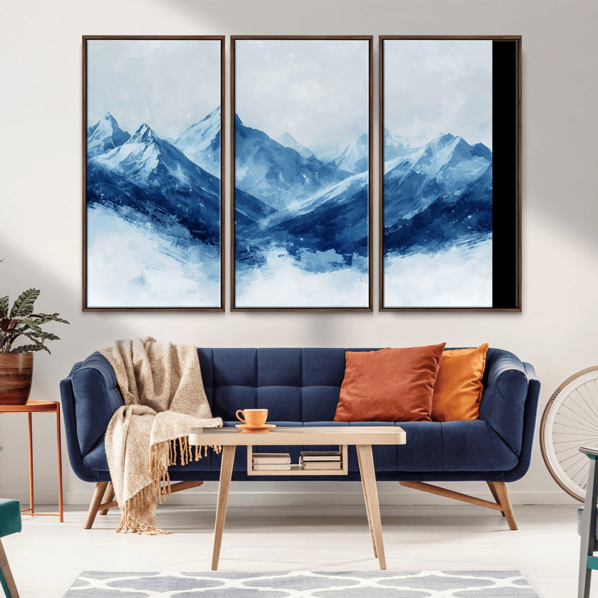 Blue Mountains Wall Art – Framed Snowy Range Canvas Artwork,