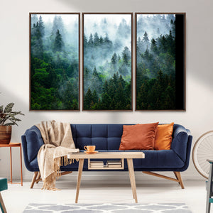 Misty Forest Wall Art Canvas Print – Framed Foggy Mountain