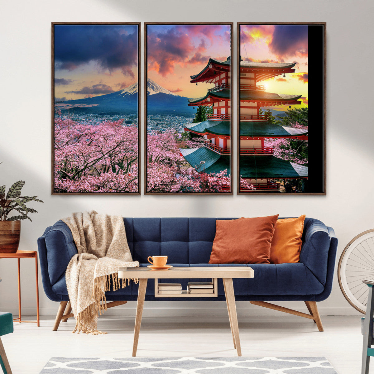 Mount Fuji Cherry Blossom Wall Art Canvas Print – Framed