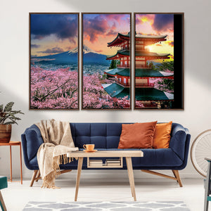 Mount Fuji Cherry Blossom Wall Art Canvas Print – Framed