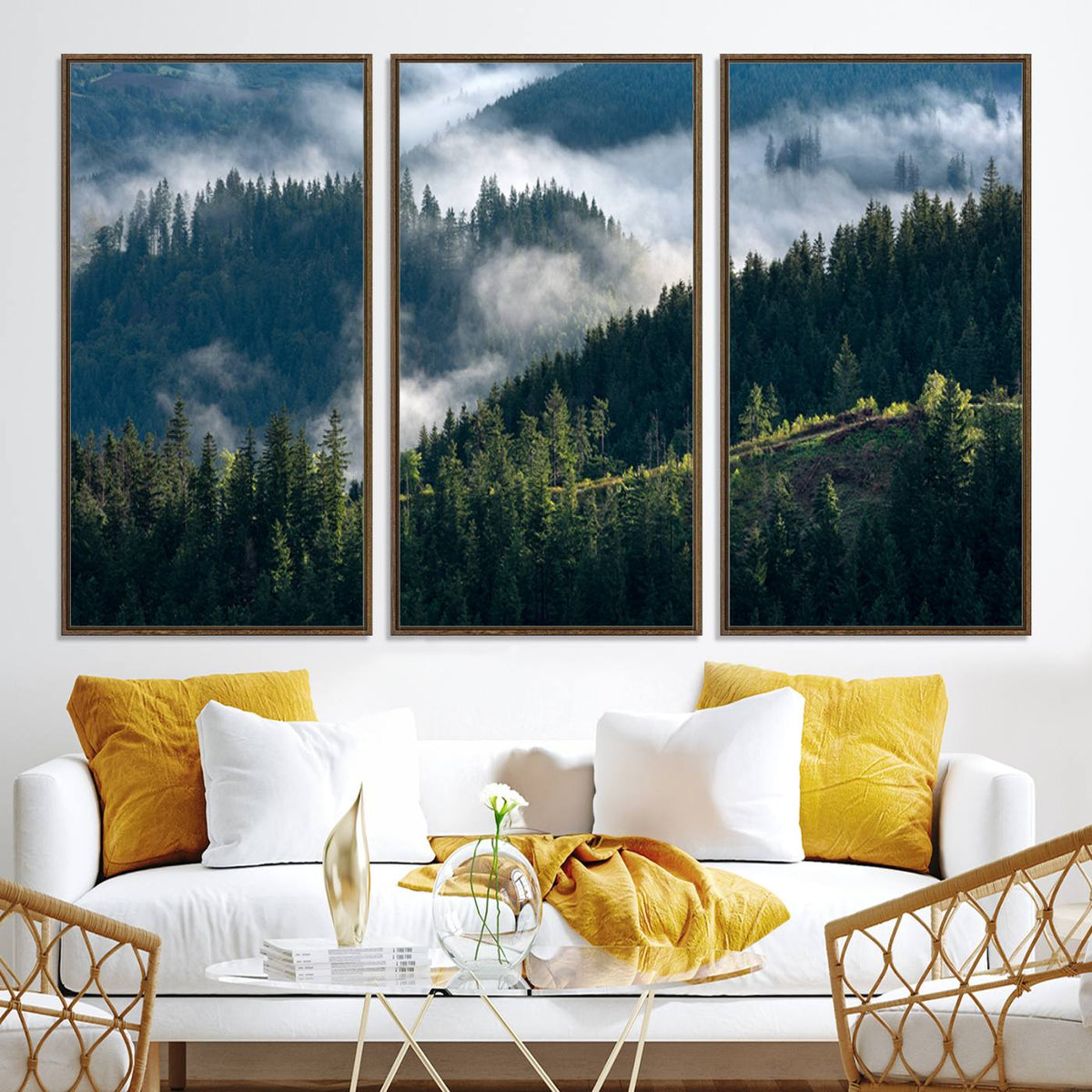 Misty Forest Wall Art Canvas Print – Pine Hills Foggy Trees