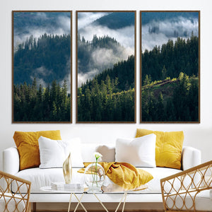Misty Forest Wall Art Canvas Print – Pine Hills Foggy Trees
