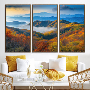 Autumn Mountains Wall Art Canvas Print – Foggy Peaks