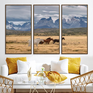 Grand Teton Park Wild Horses Wall Art Canvas Print – Framed
