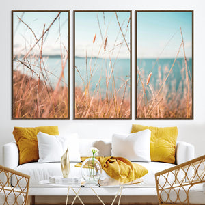 Coastal Grass Landscape Wall Art Canvas Print – Golden
