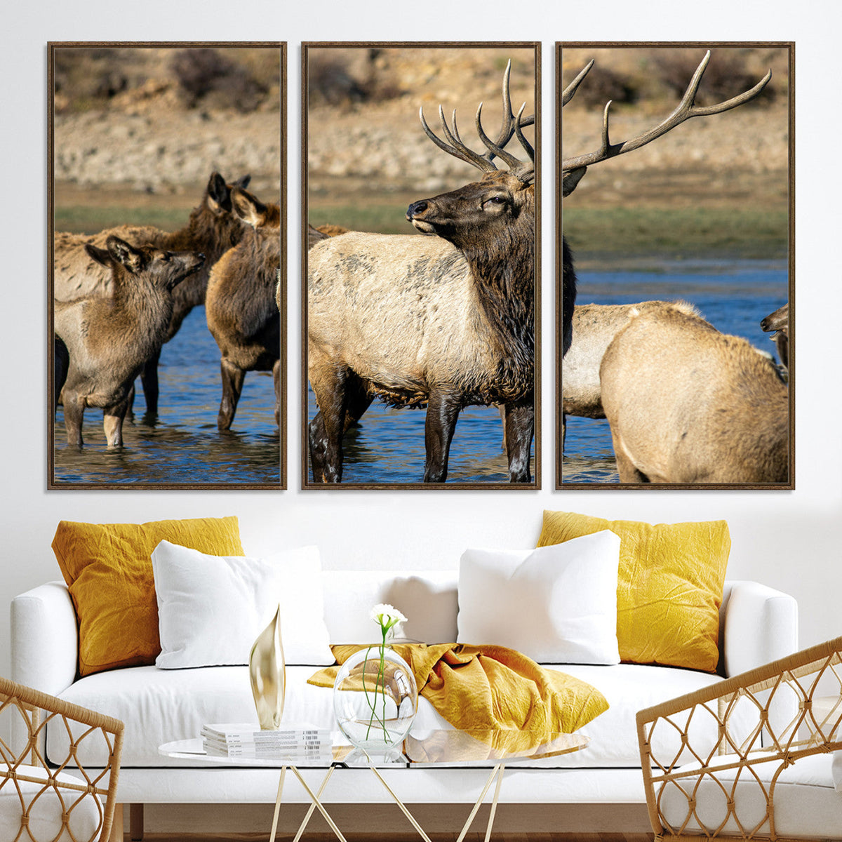 Wild Elk Wall Art Canvas Print – Framed Neutral Wildlife