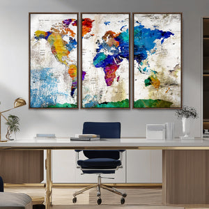 World Map Canvas Print – Framed Travel Map Wall Art for