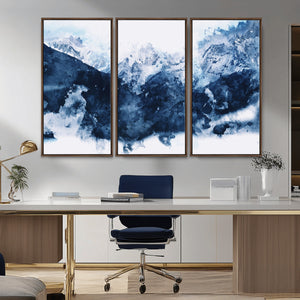 Abstract Blue Mountain Canvas Wall Art – Modern Triptych