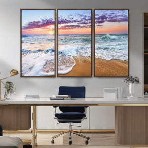 Coastal Sunset Art Beach Canvas Wall Art Print | Ocean Waves