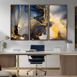 Large Abstract Wall Art Print -  Gold and Blue Abstract