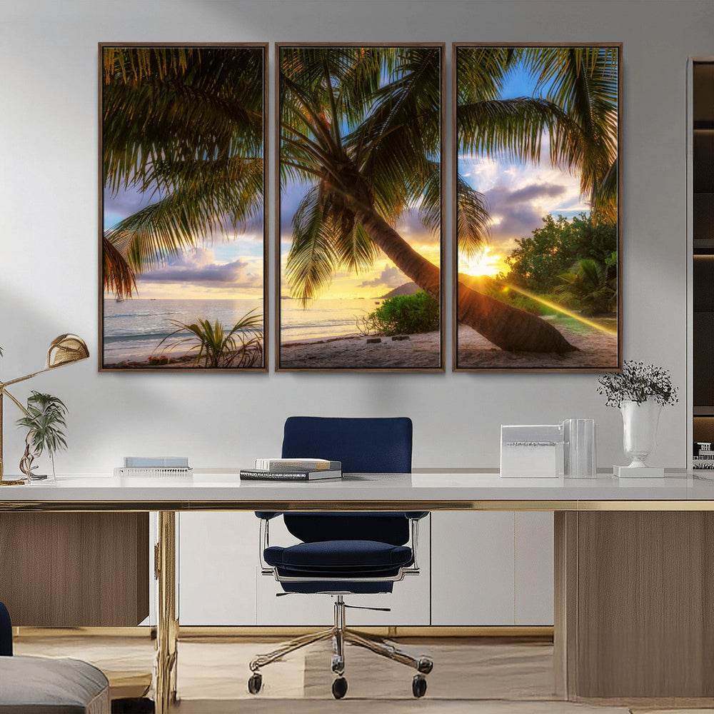 Tropical Island Sunset on the Beach Palms Wall Art Canvas