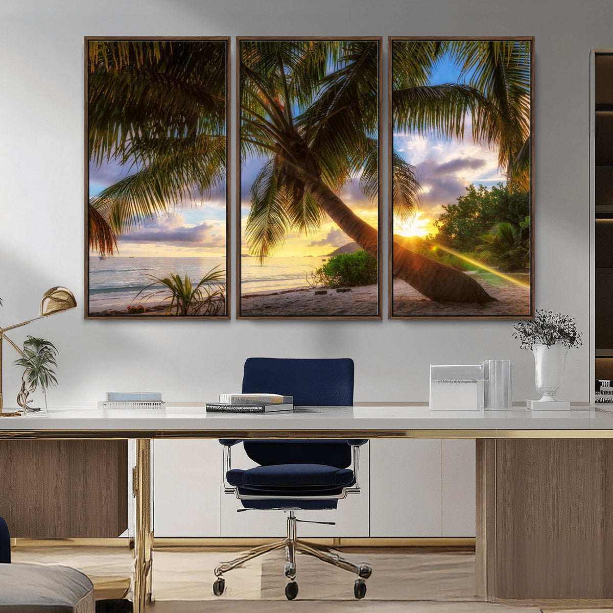 Tropical Island Sunset on the Beach Palms Wall Art Canvas