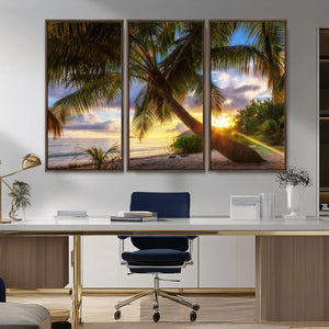 Tropical Island Sunset on the Beach Palms Wall Art Canvas