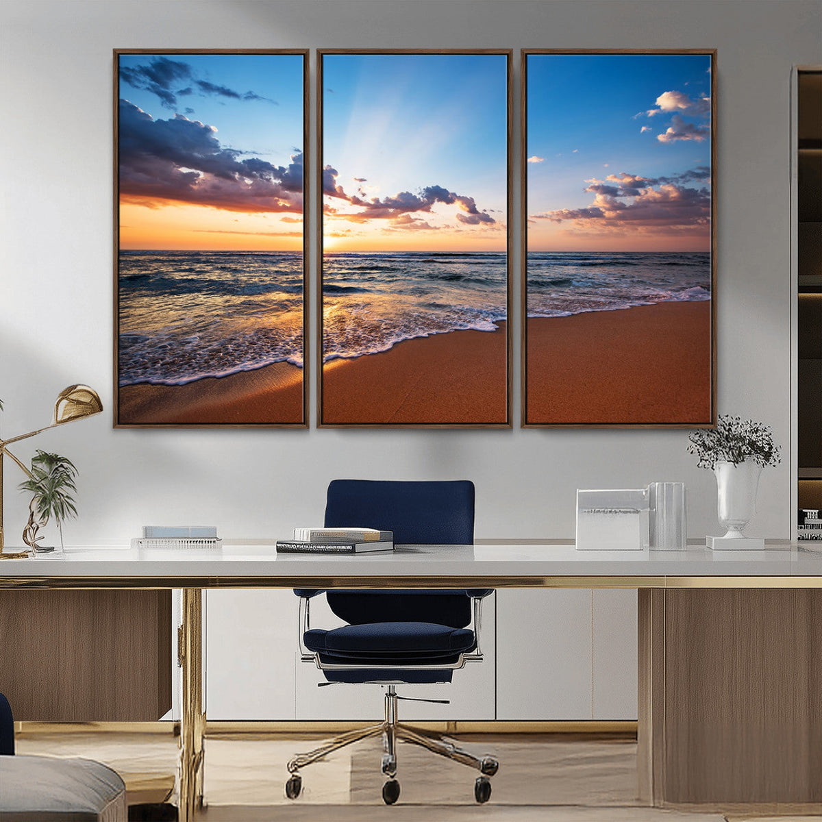 Serene Ocean Sunset Canvas Print, Golden Hour Beach Wall