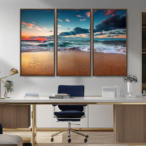 Sunset Ocean Beach Wall Art – Giclee Canvas Print, Coastal