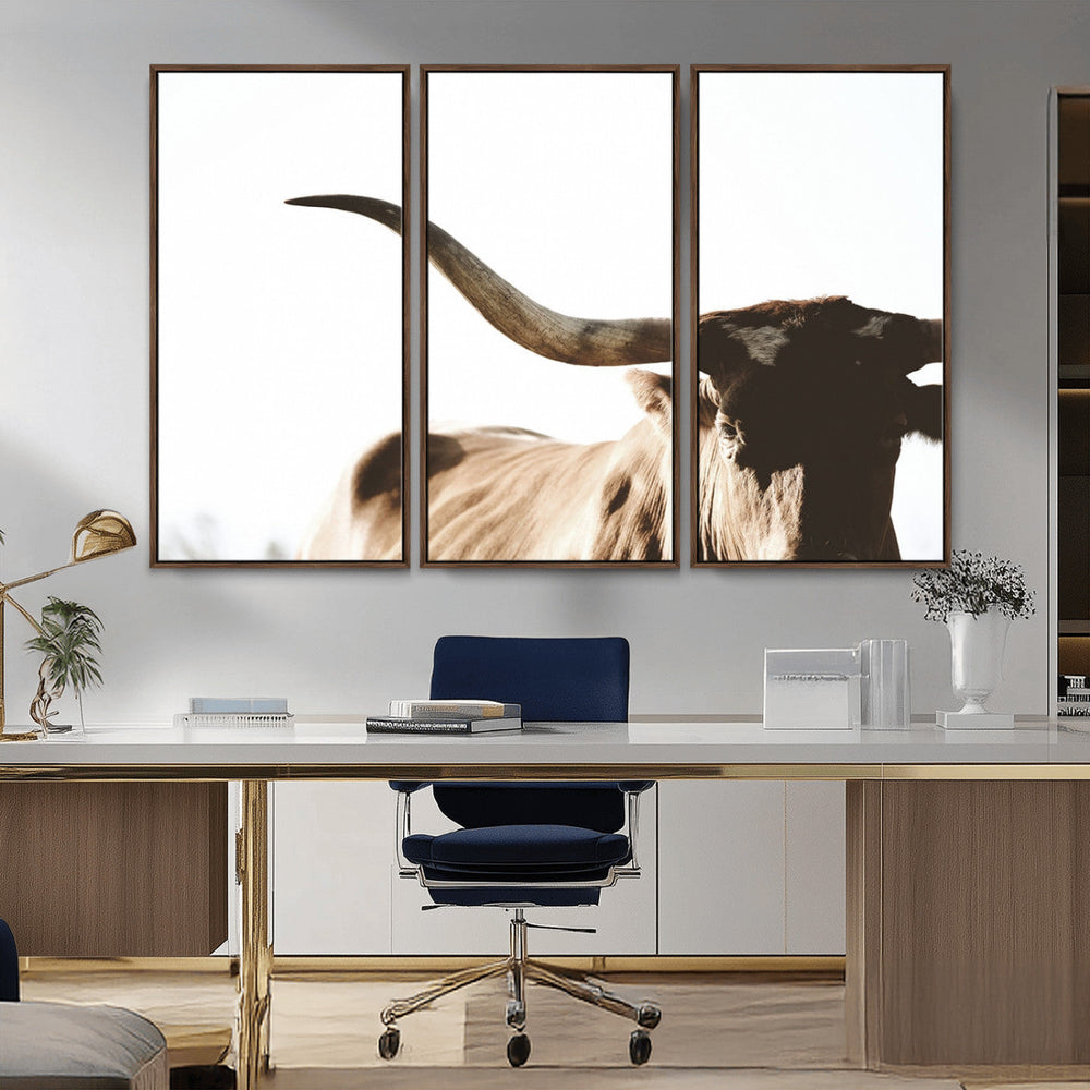 Texas Longhorn Wall Art Canvas Print | 3-Panel Large