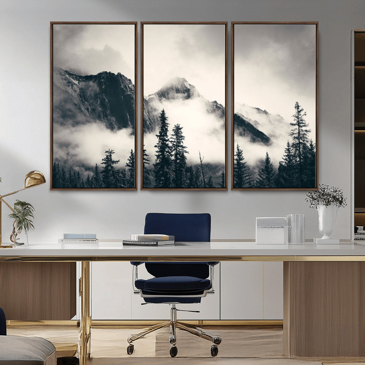 Large Foggy Mountain Forest Wall Art Canvas Print | Misty
