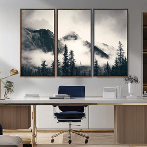 Large Foggy Mountain Forest Wall Art Canvas Print | Misty