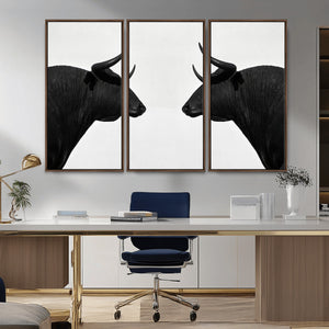 Spanish Bull Art - Framed Black and White Bull Canvas Print