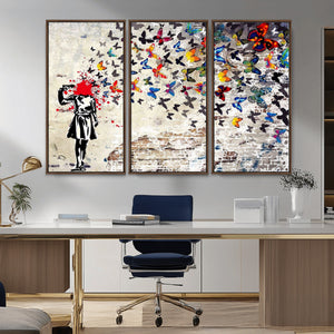Banksy Art Butterfly Girl Explosion Canvas Art – Vibrant