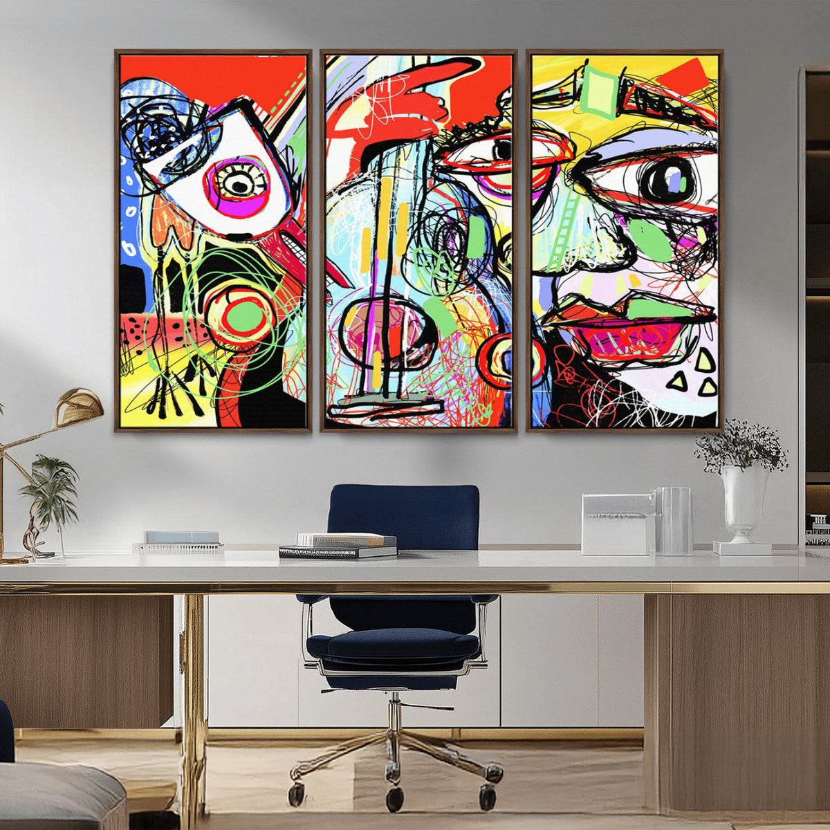 Picasso Style Art Abstract Canvas Wall Art Print , Colorful