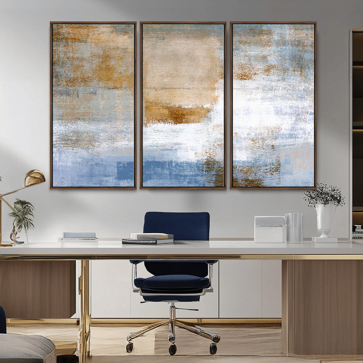 Blue Multi Panel Abstract Wall Art Canvas, Abstract Blue and