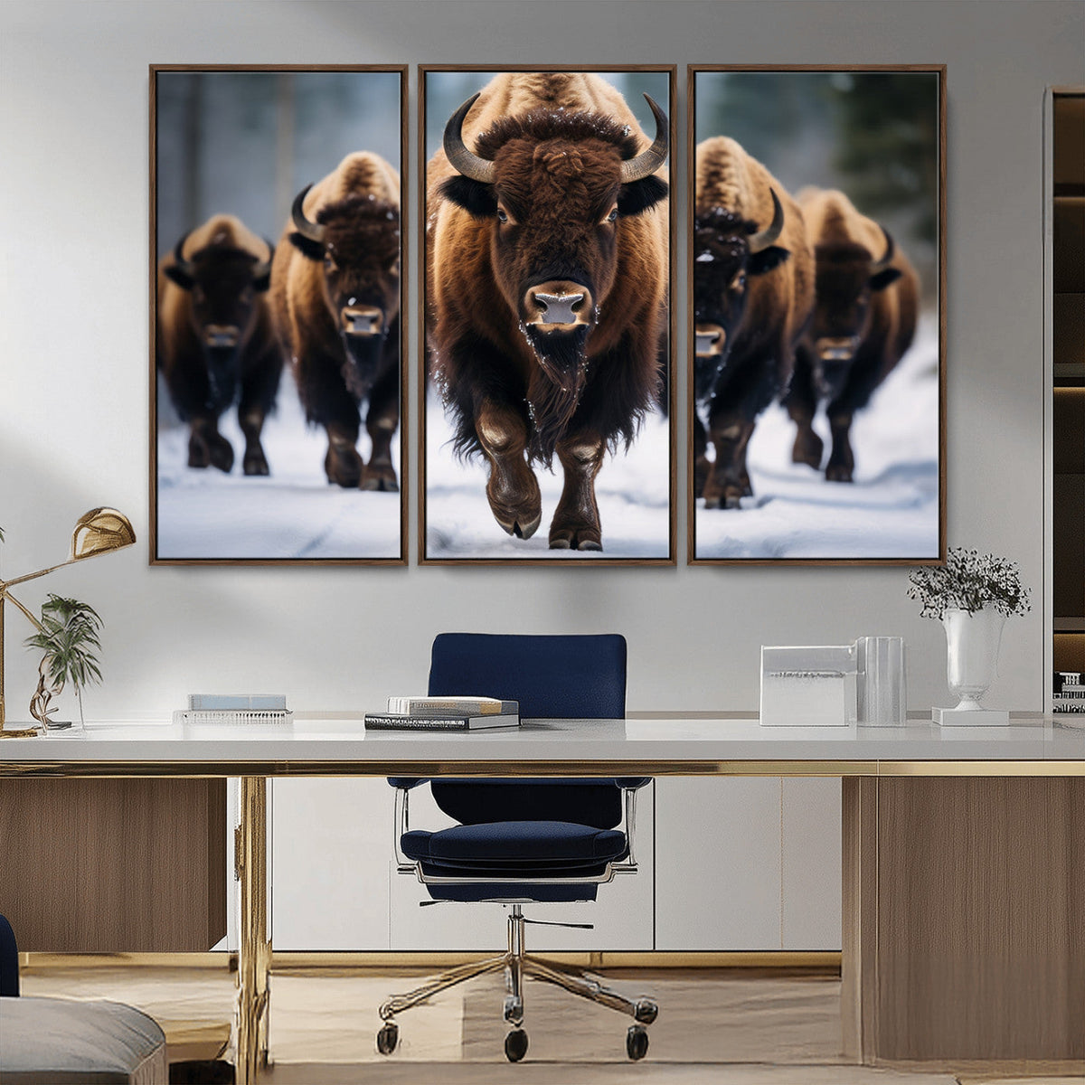 Buffalo Wall Art Canvas Print, American Bison Herd Wall Art