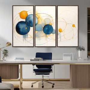 Geometric Blue Orange Abstract Wall Art Canvas, Geometric