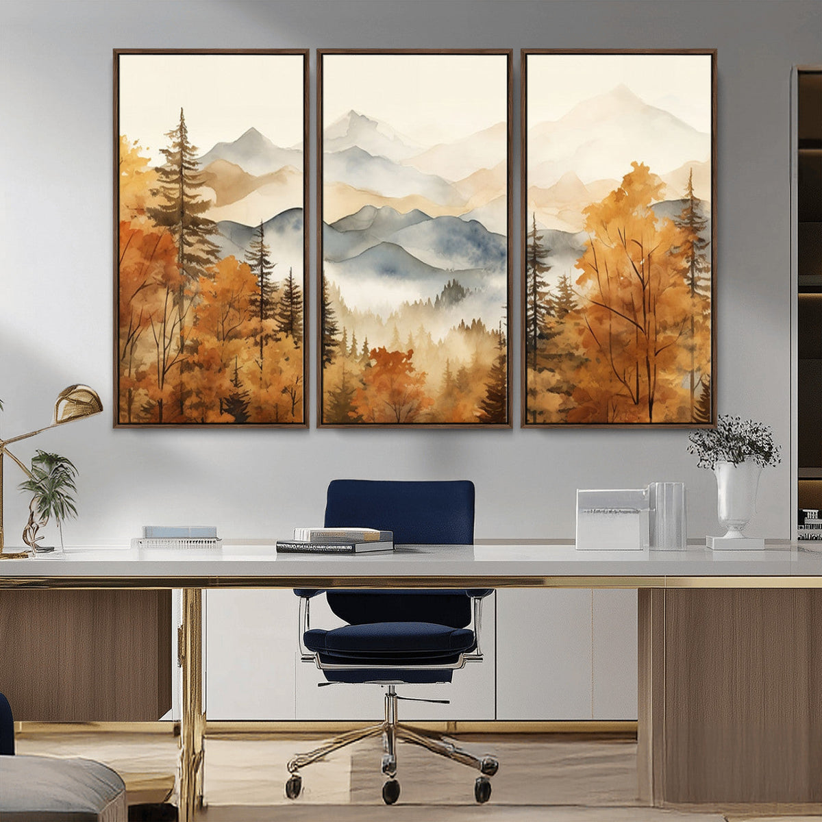 Golden Autumn Forest Wall Art Canvas | Mountain Landscape