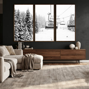 Ski Wall Art - Ski Lift Wall Art Canvas Print Snow Covered