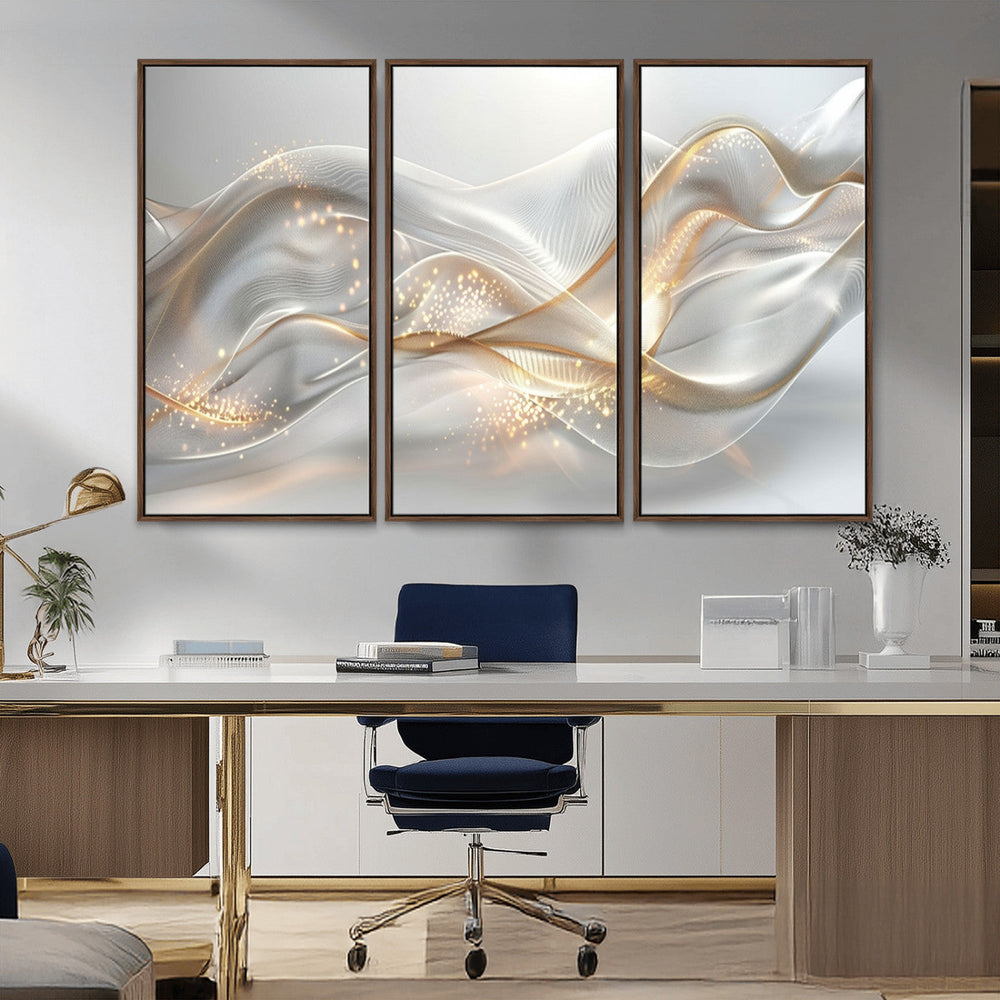 Abstract art Grey and Gold Lines Wall Art