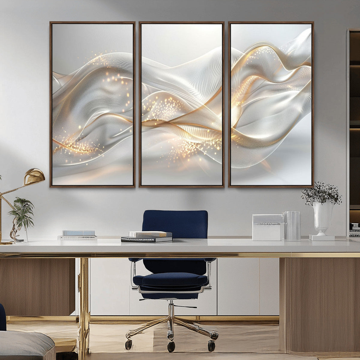 Abstract art Grey and Gold Lines Wall Art